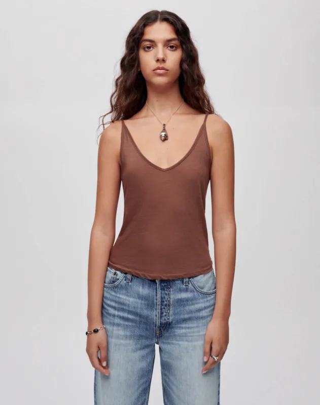 Hanes Sheer Spaghetti Strap Tank - Espresso sold by Re/Done