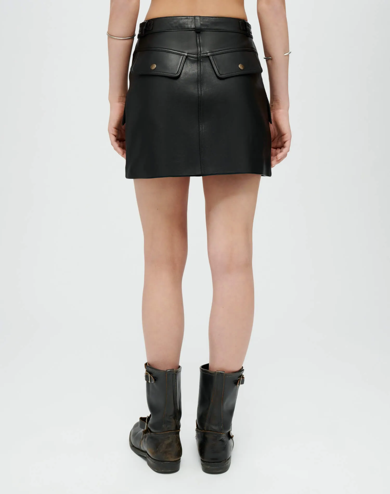 Racer Leather Mini Skirt - Black Leather sold by Re/Done product image thumbnail 4