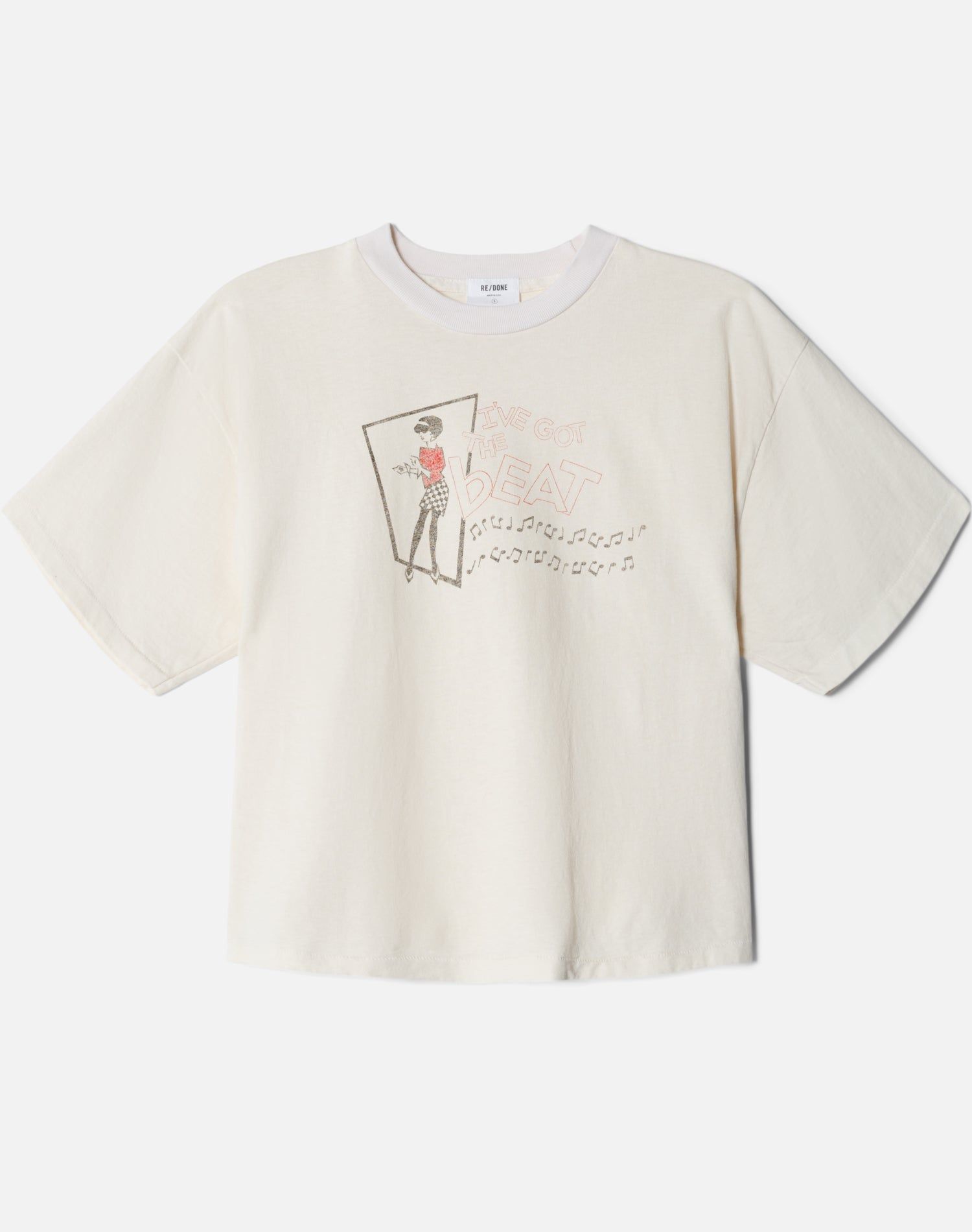 90s Oversized Boxy "I've Got The Beat" Tee - Vintage White sold by Re/Done