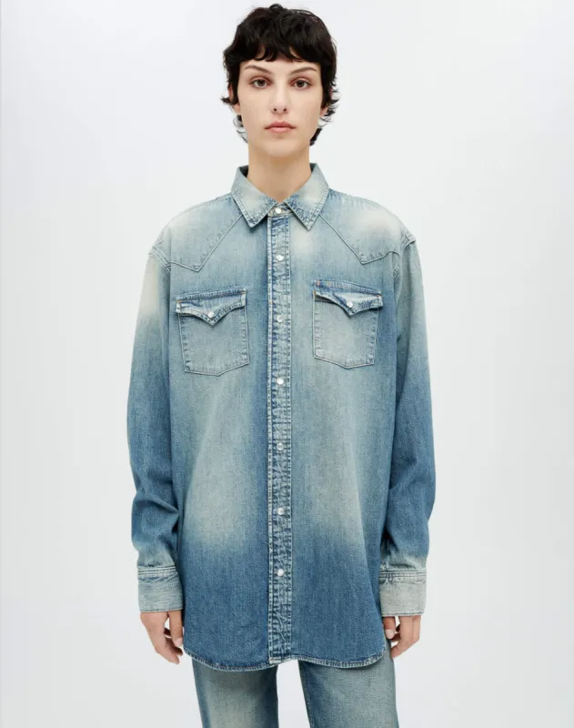 Oversized Western Shirt - Distressed Indigo made by Re/Done