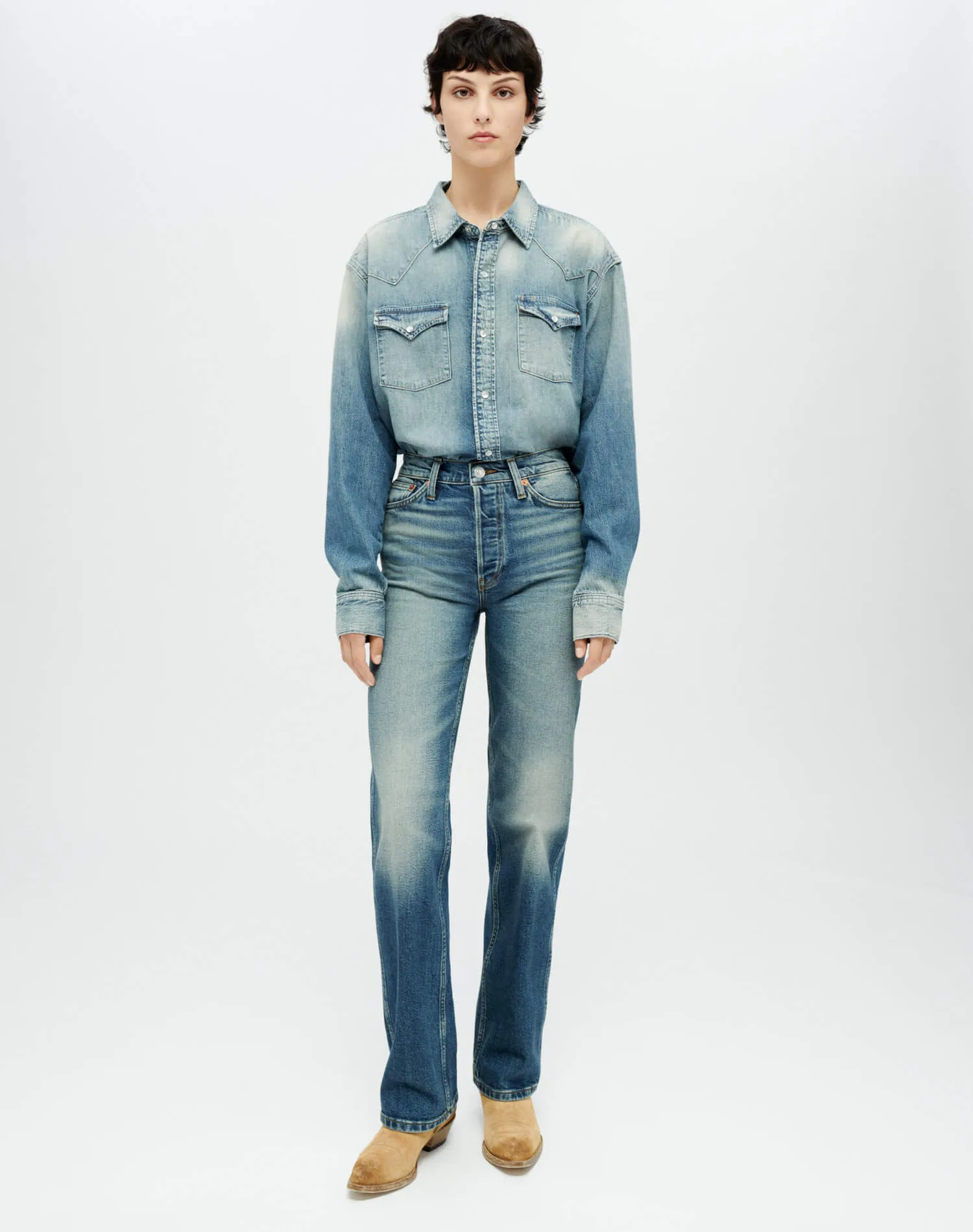 Oversized Western Shirt - Distressed Indigo sold by Re/Done product image thumbnail 2