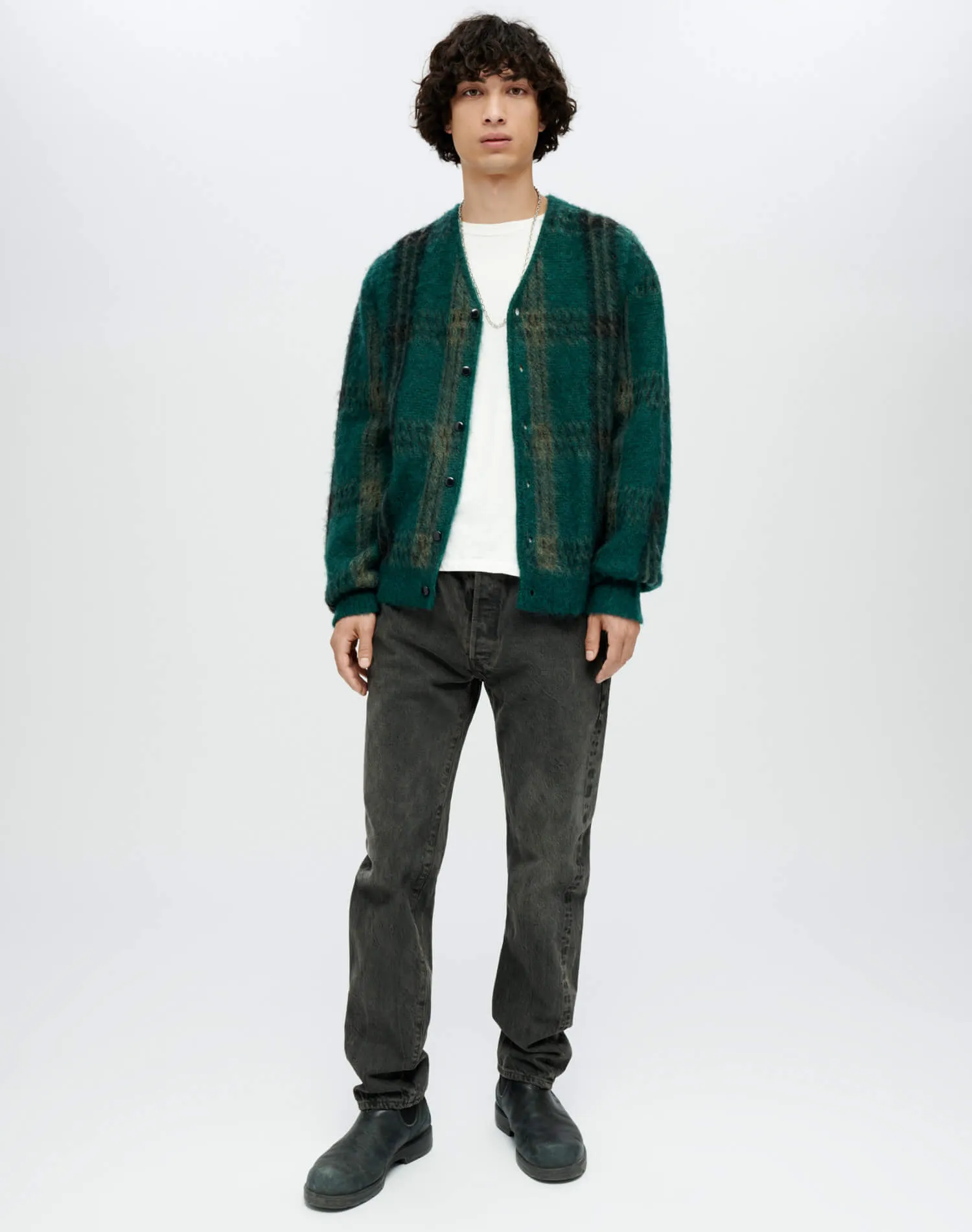 60s V Neck Cardigan - Emerald Plaid sold by Re/Done product image thumbnail 2