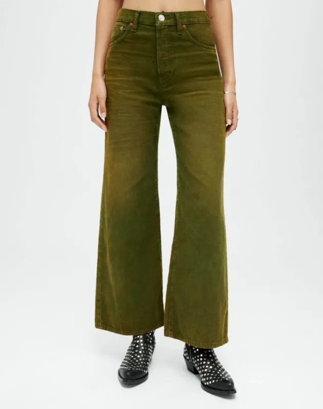 Corduroy High Rise Wide Leg Crop - Distressed Fern Cord made by Re/Done