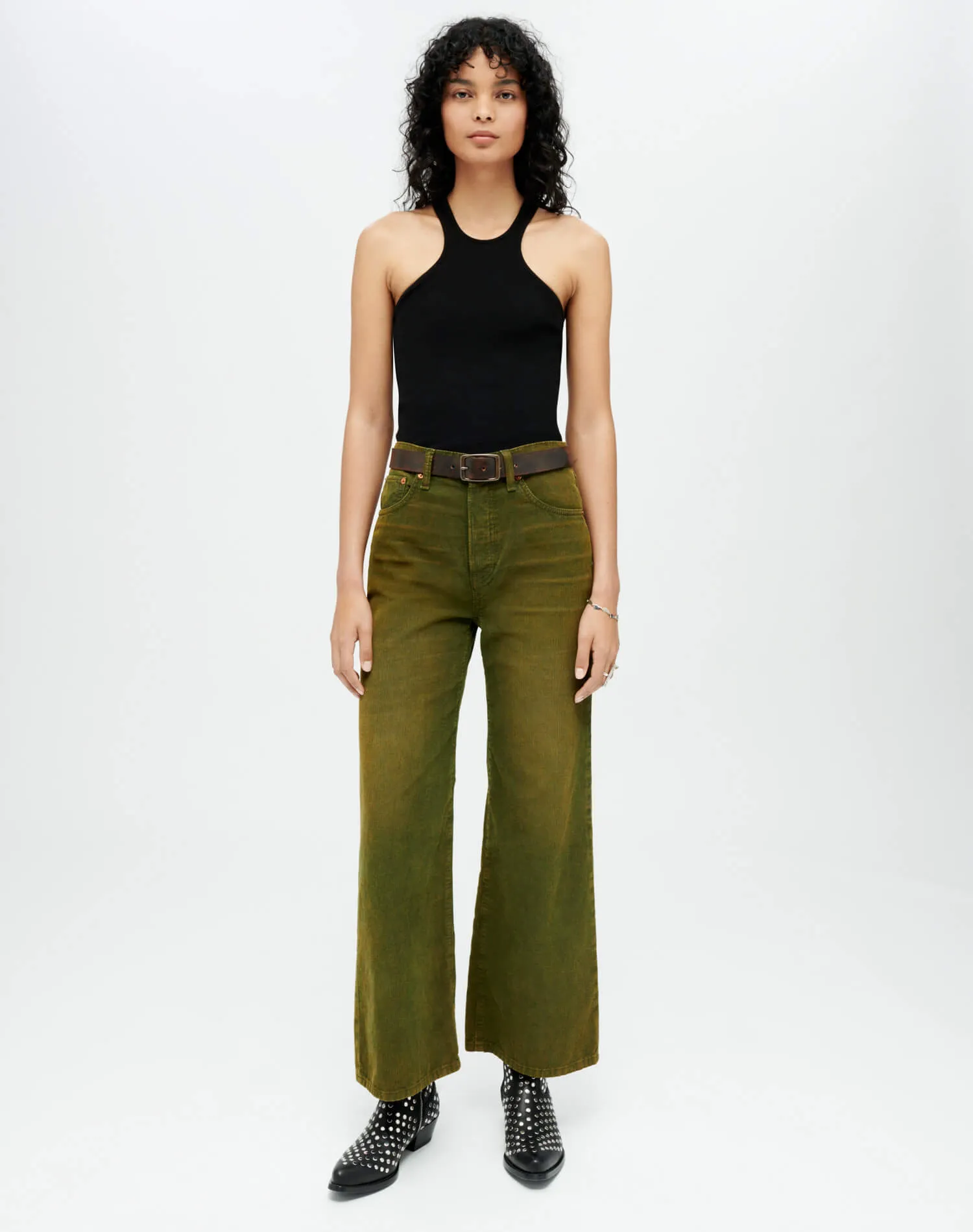 Corduroy High Rise Wide Leg Crop - Distressed Fern Cord sold by Re/Done product image thumbnail 2