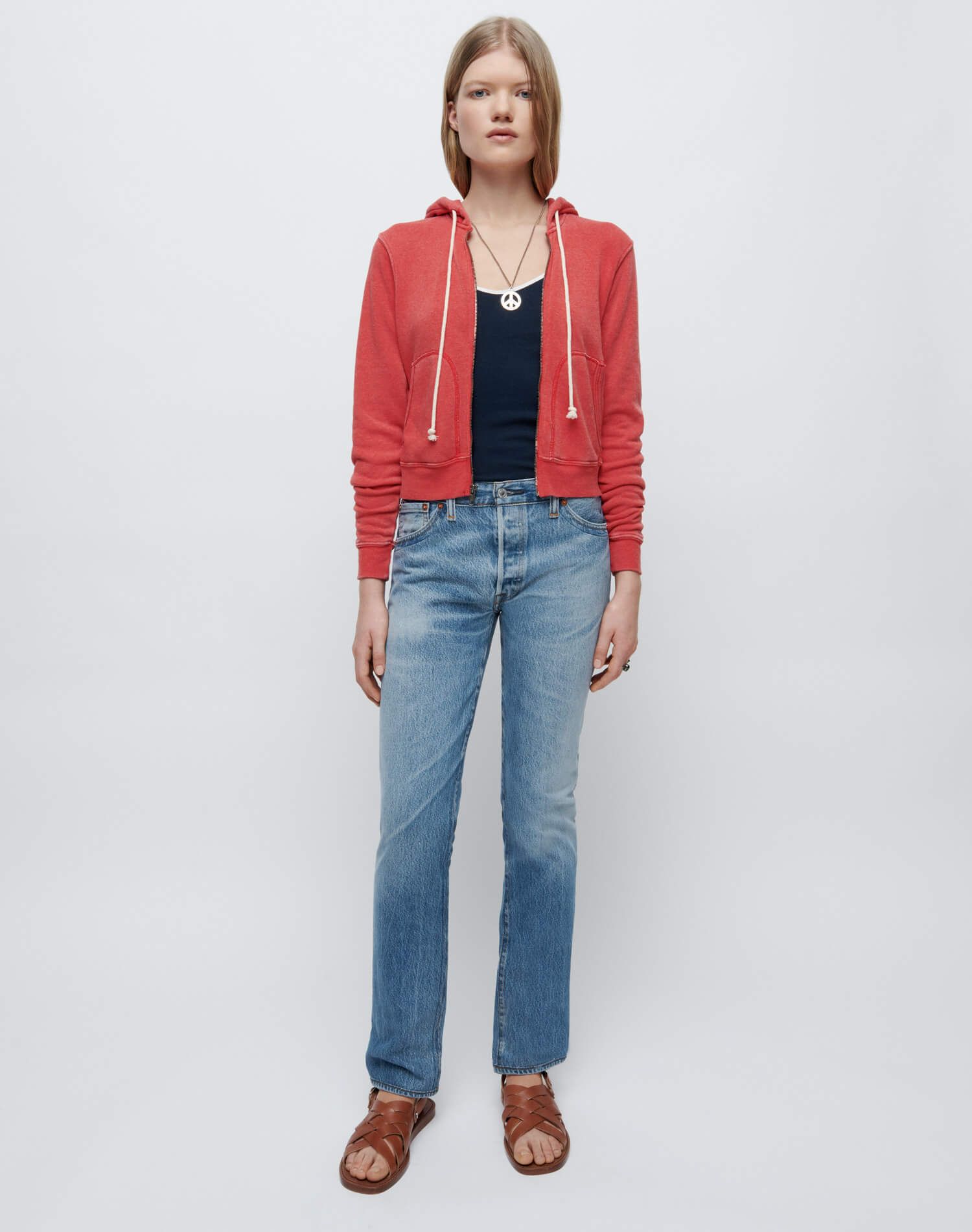 90s Zip Up Hoodie - Heathered Red sold by Re/Done product image thumbnail 2