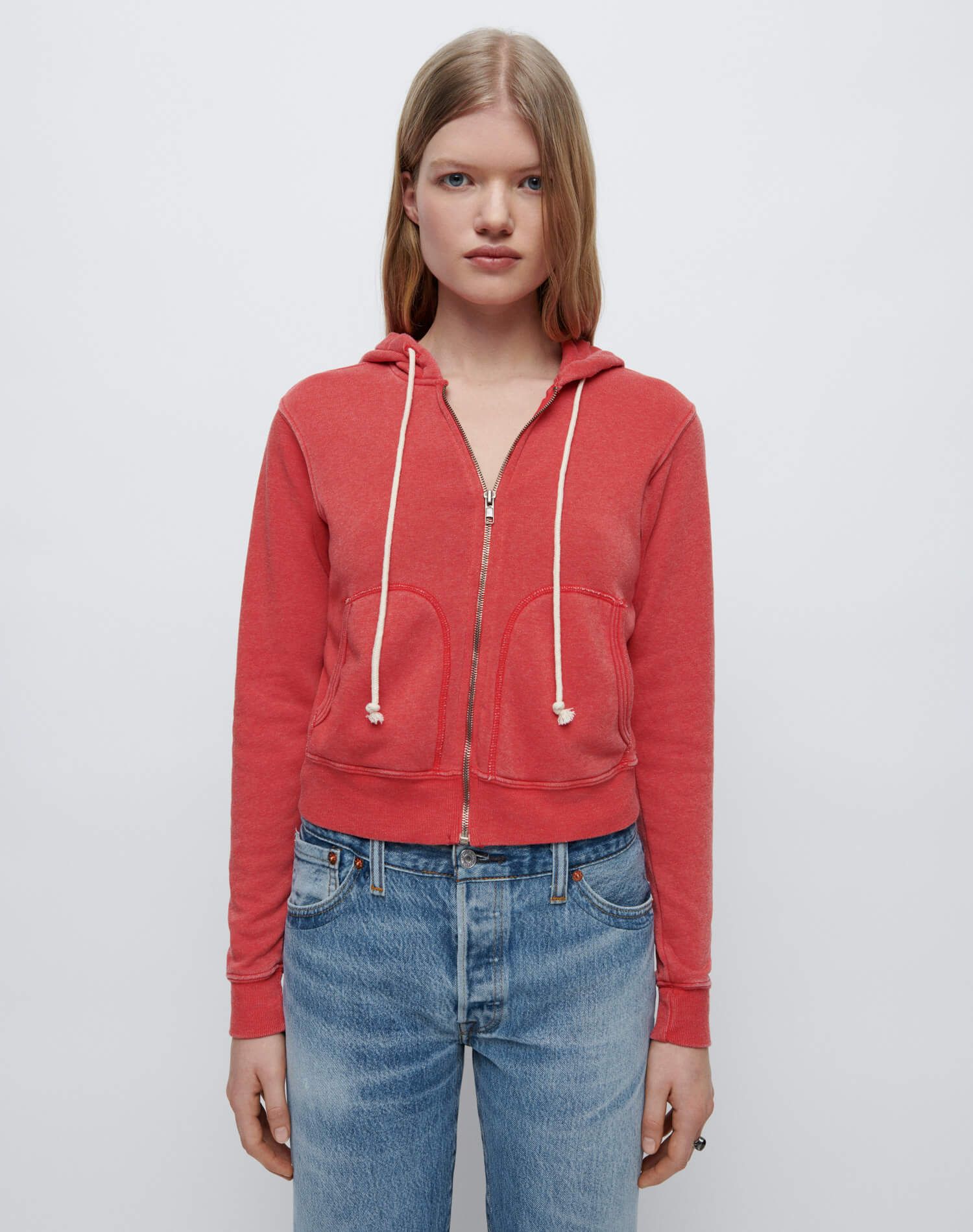 90s Zip Up Hoodie - Heathered Red sold by Re/Done