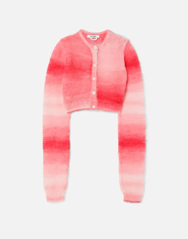 Cropped Crewneck Cardigan - Red Space Dye sold by Re/Done