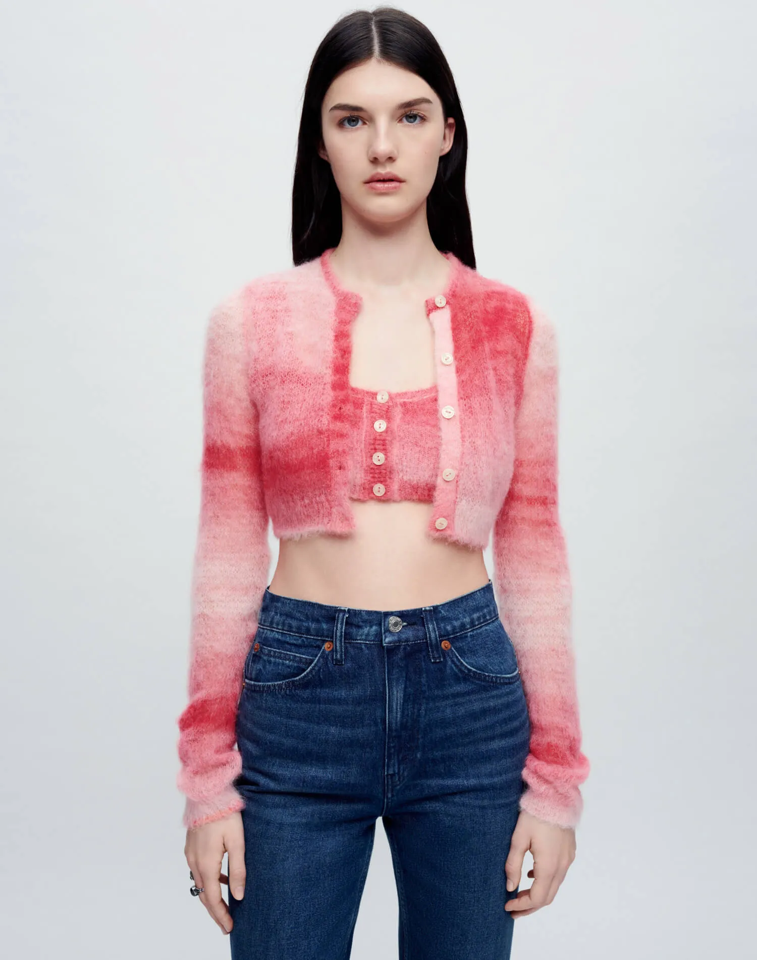 Cropped Crewneck Cardigan - Red Space Dye sold by Re/Done product image thumbnail 3