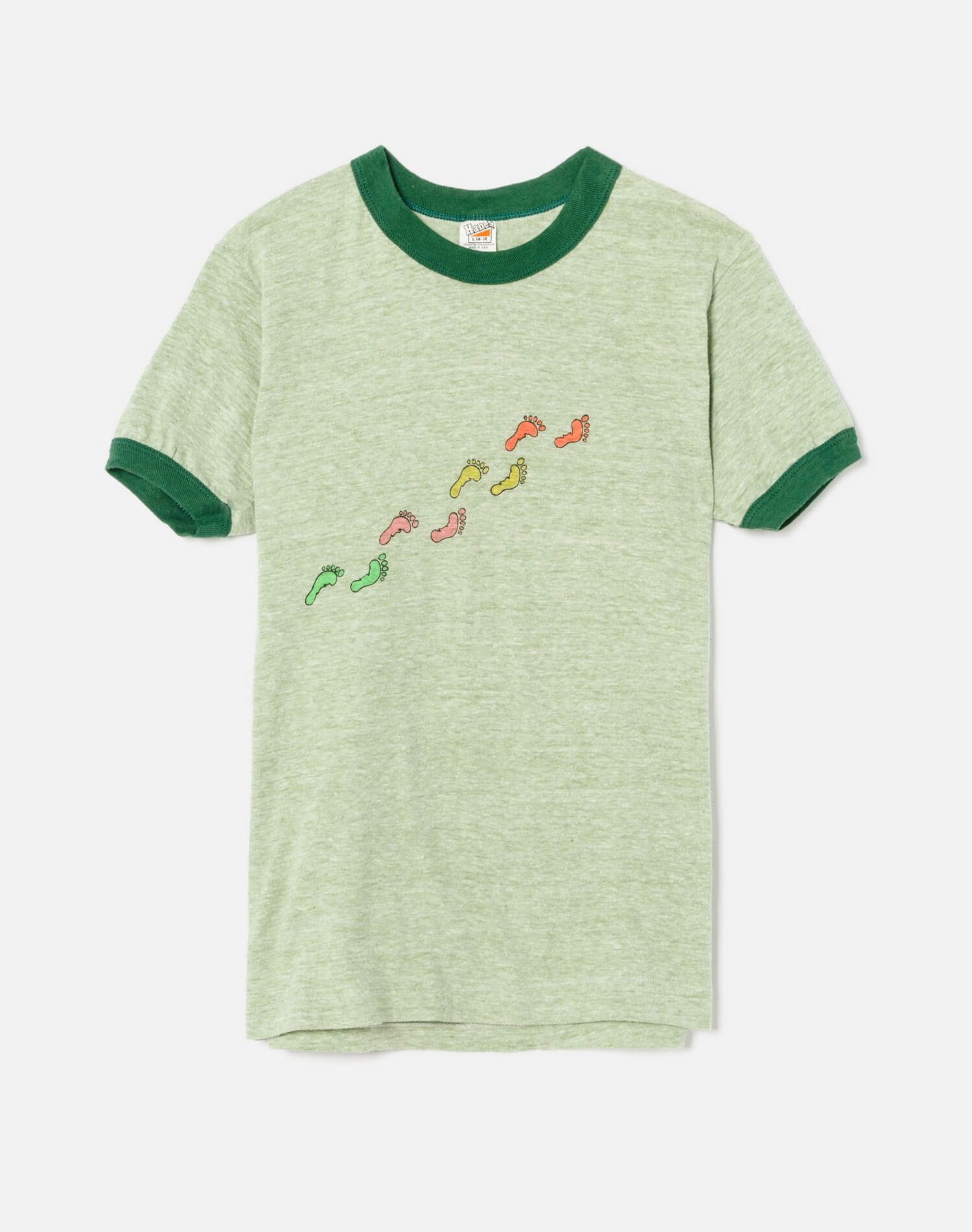Vintage 1970s Heather Green Graphic Ringer Shirt - #11 sold by Re/Done
