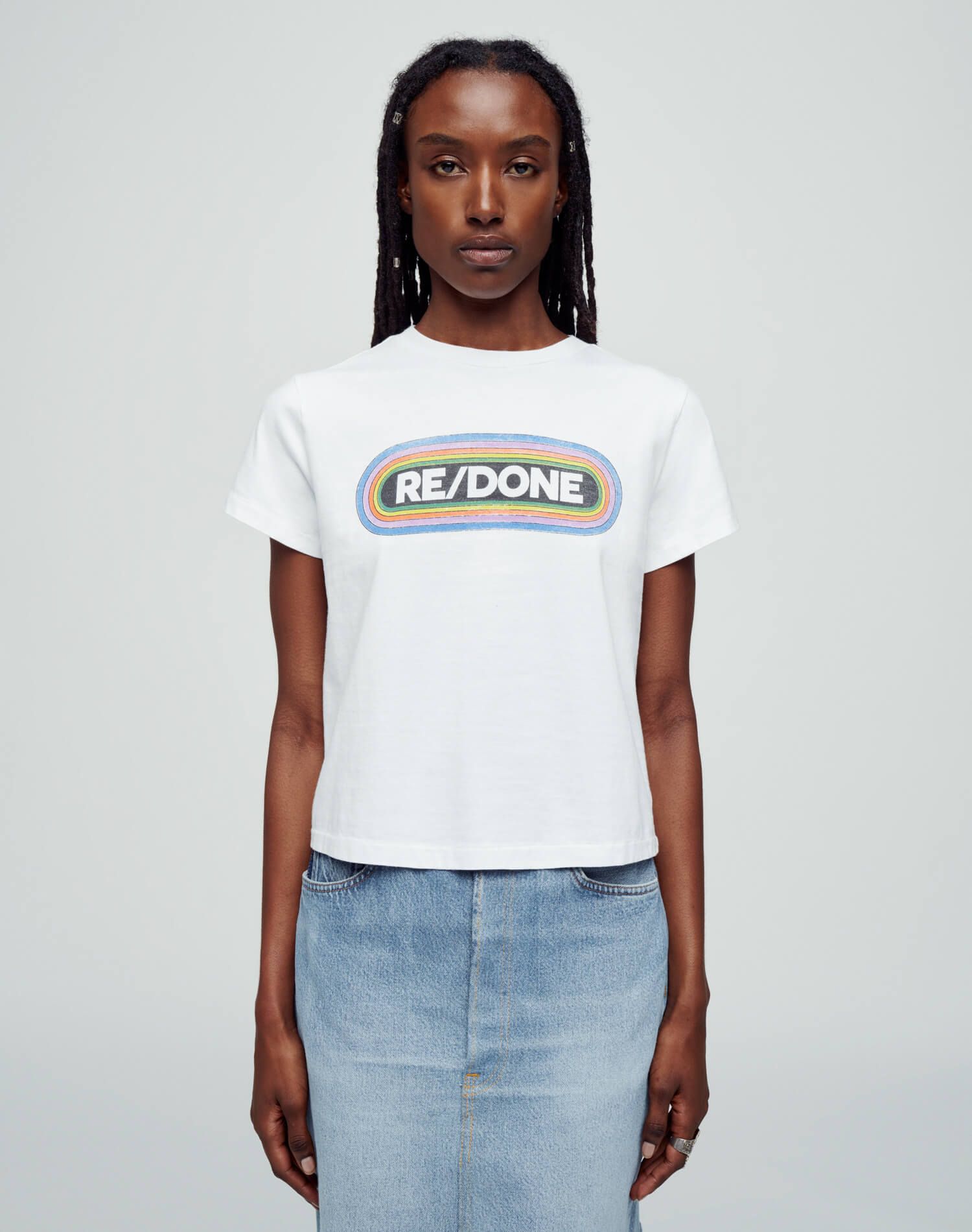 Classic "RE/DONE Rainbow" Tee - Optic White sold by Re/Done