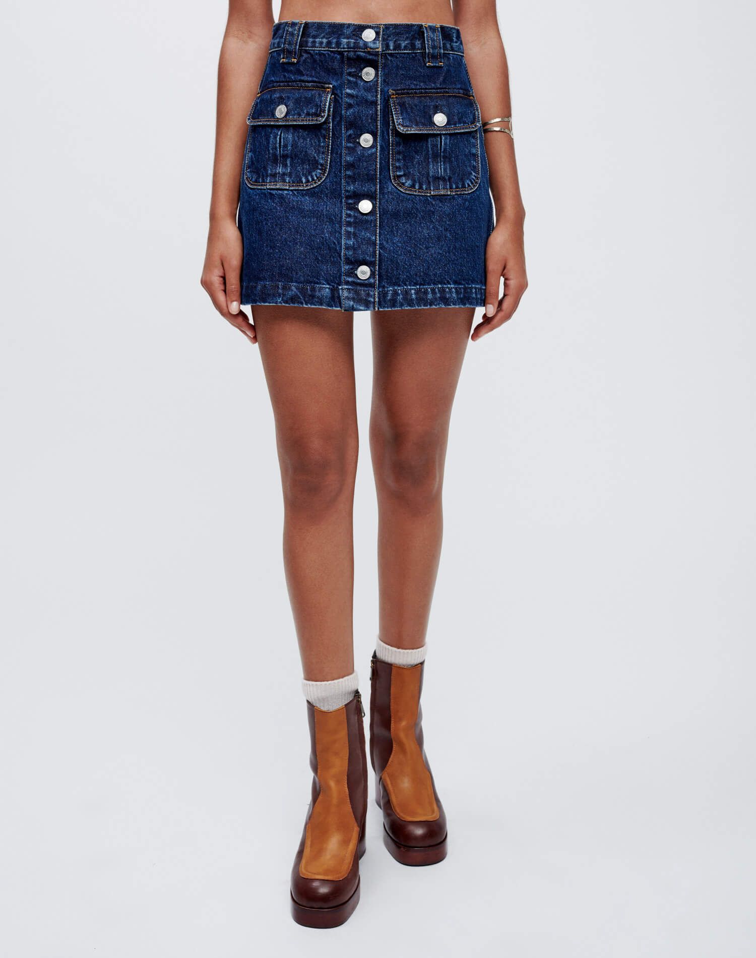70s Button Front Mini Skirt - Heritage Rinse sold by Re/Done product image thumbnail 3