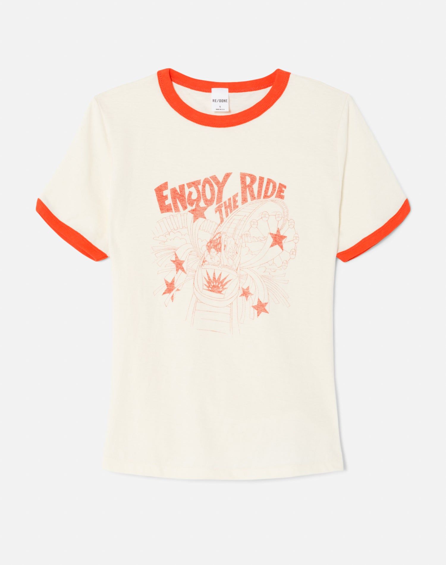 Ringer Tee "Enjoy The Ride" - Vintage Ivory With Scarlet sold by Re/Done