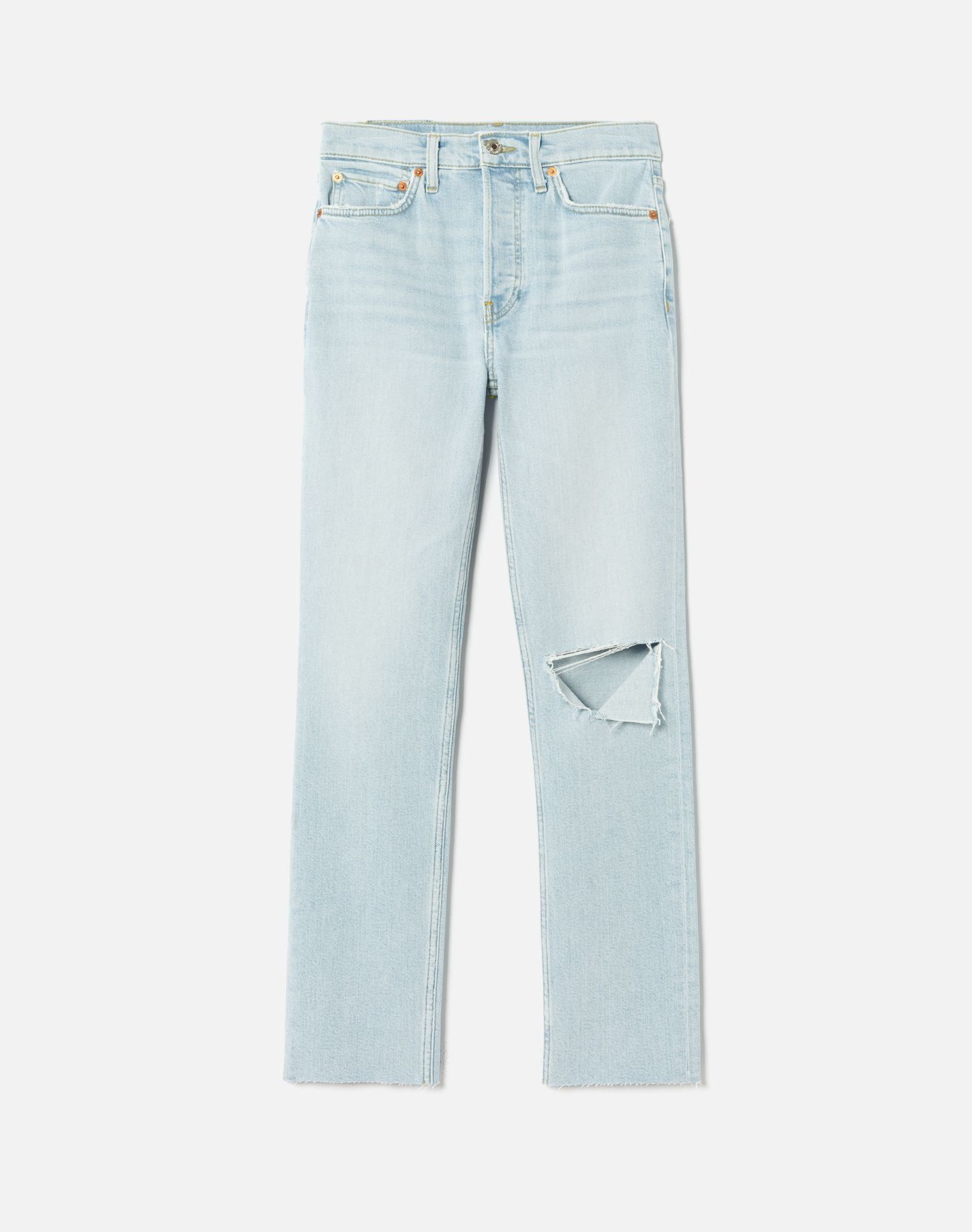 Comfort Stretch Slim Straight - Icy Blue with Holes sold by Re/Done