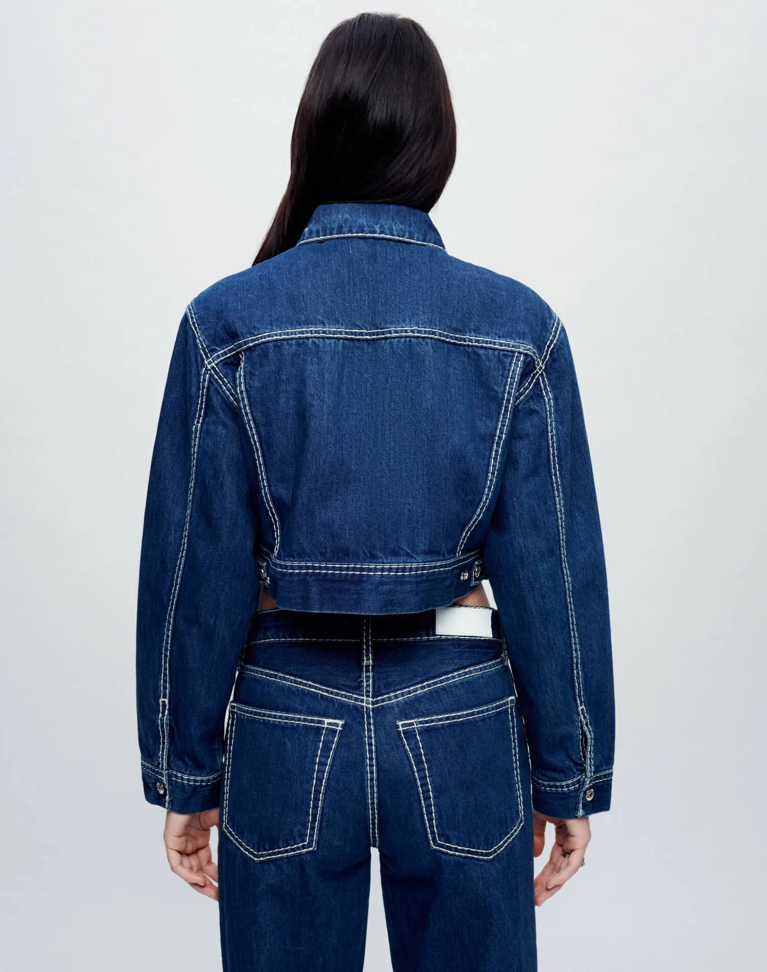 Cropped Denim Trucker - Chunky Stitch with Indigo sold by Re/Done product image thumbnail 5