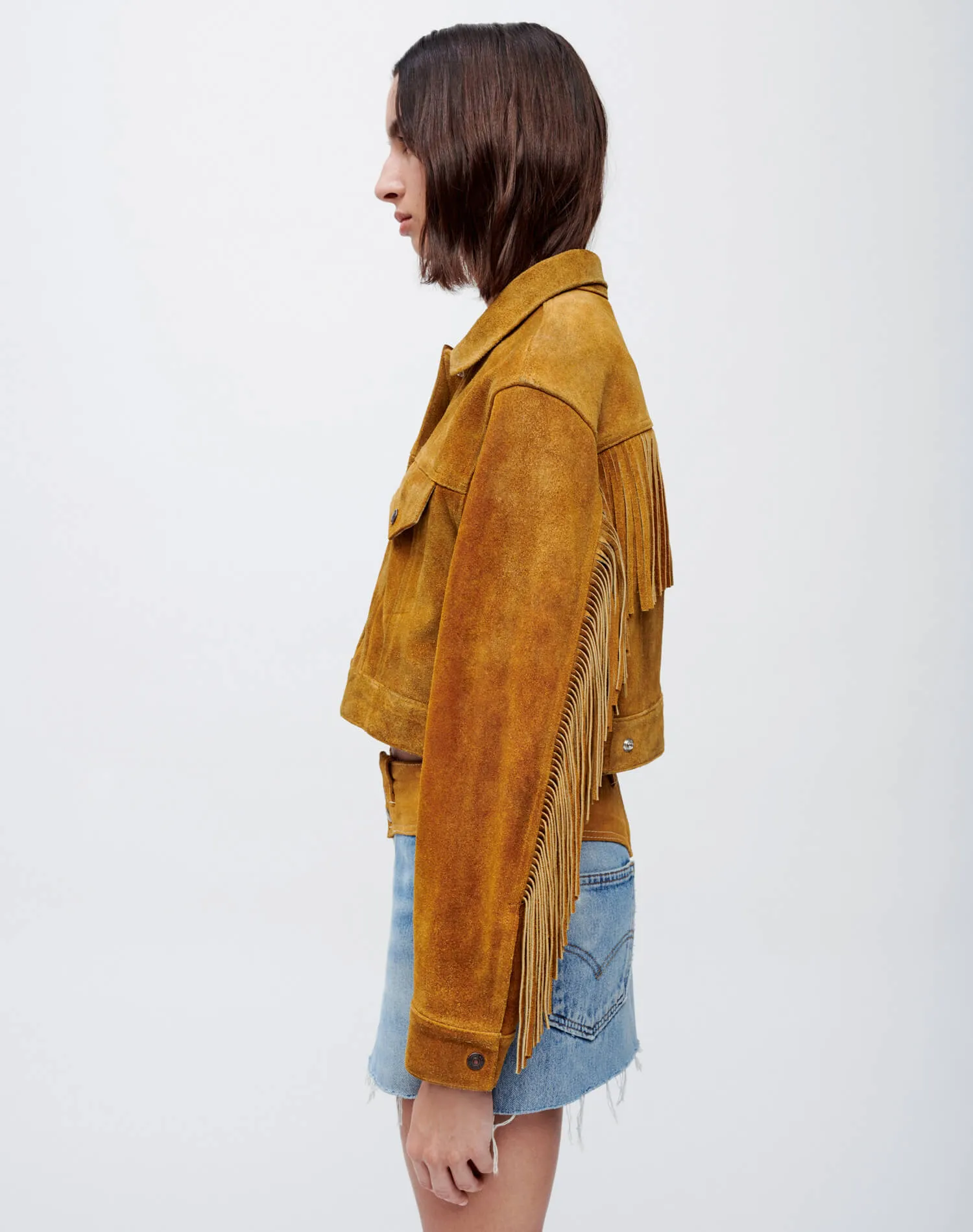 Cropped Suede Fringe Jacket - Tan Suede sold by Re/Done product image thumbnail 4