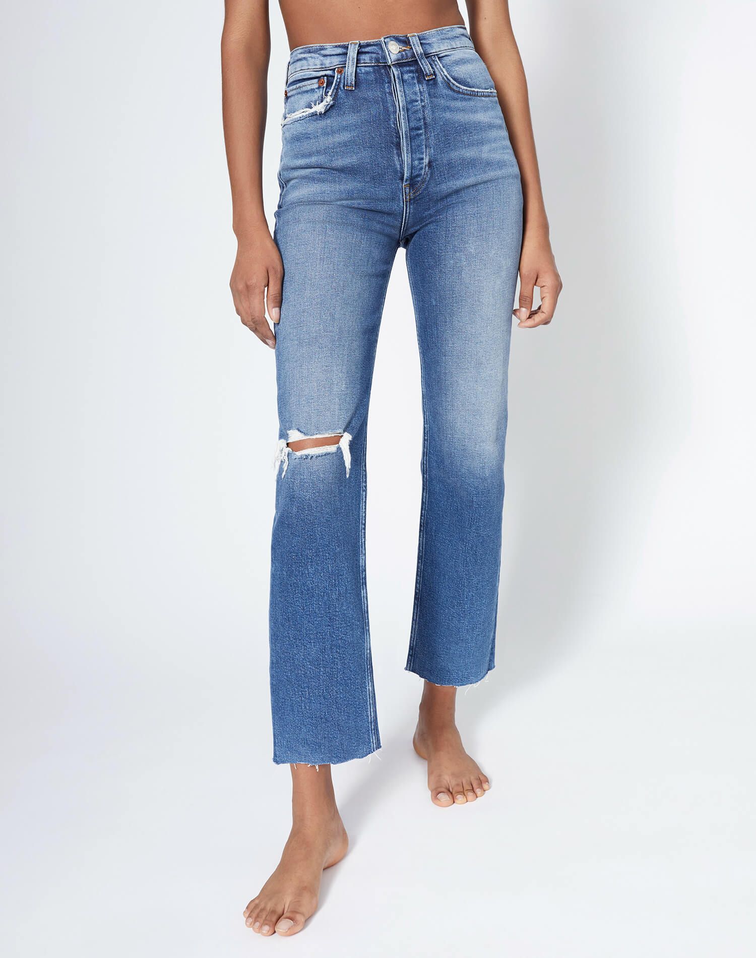 Comfort Stretch Ultra High Rise Stove Pipe - Vintage Indigo Destroy sold by Re/Done