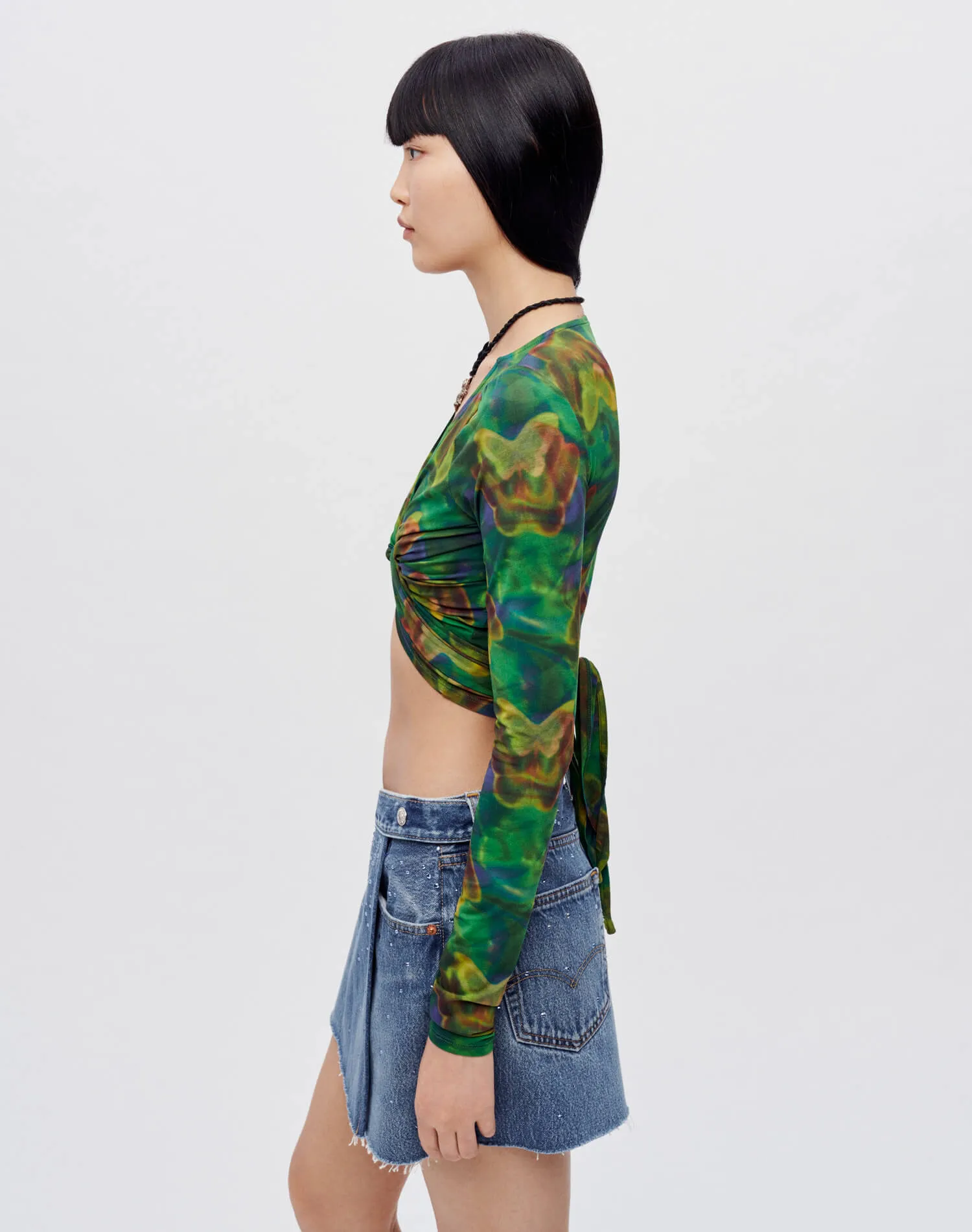 Wrap Tie Top - Green Butterfly sold by Re/Done product image thumbnail 5