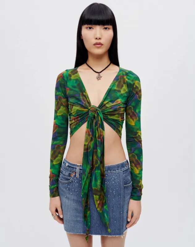 Wrap Tie Top - Green Butterfly sold by Re/Done