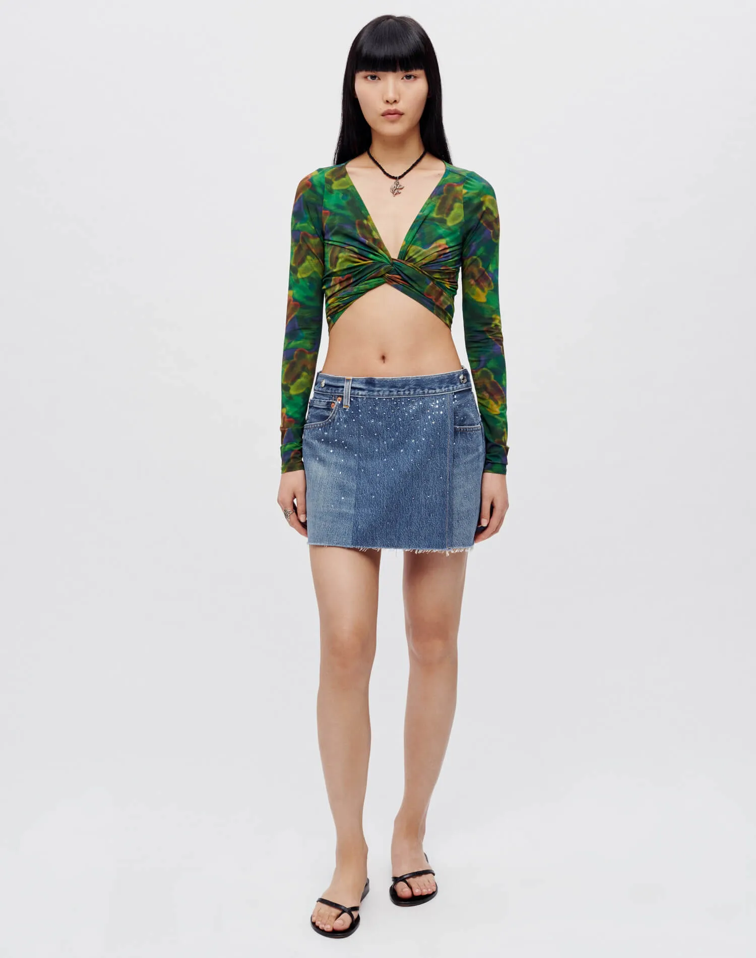 Wrap Tie Top - Green Butterfly sold by Re/Done product image thumbnail 2