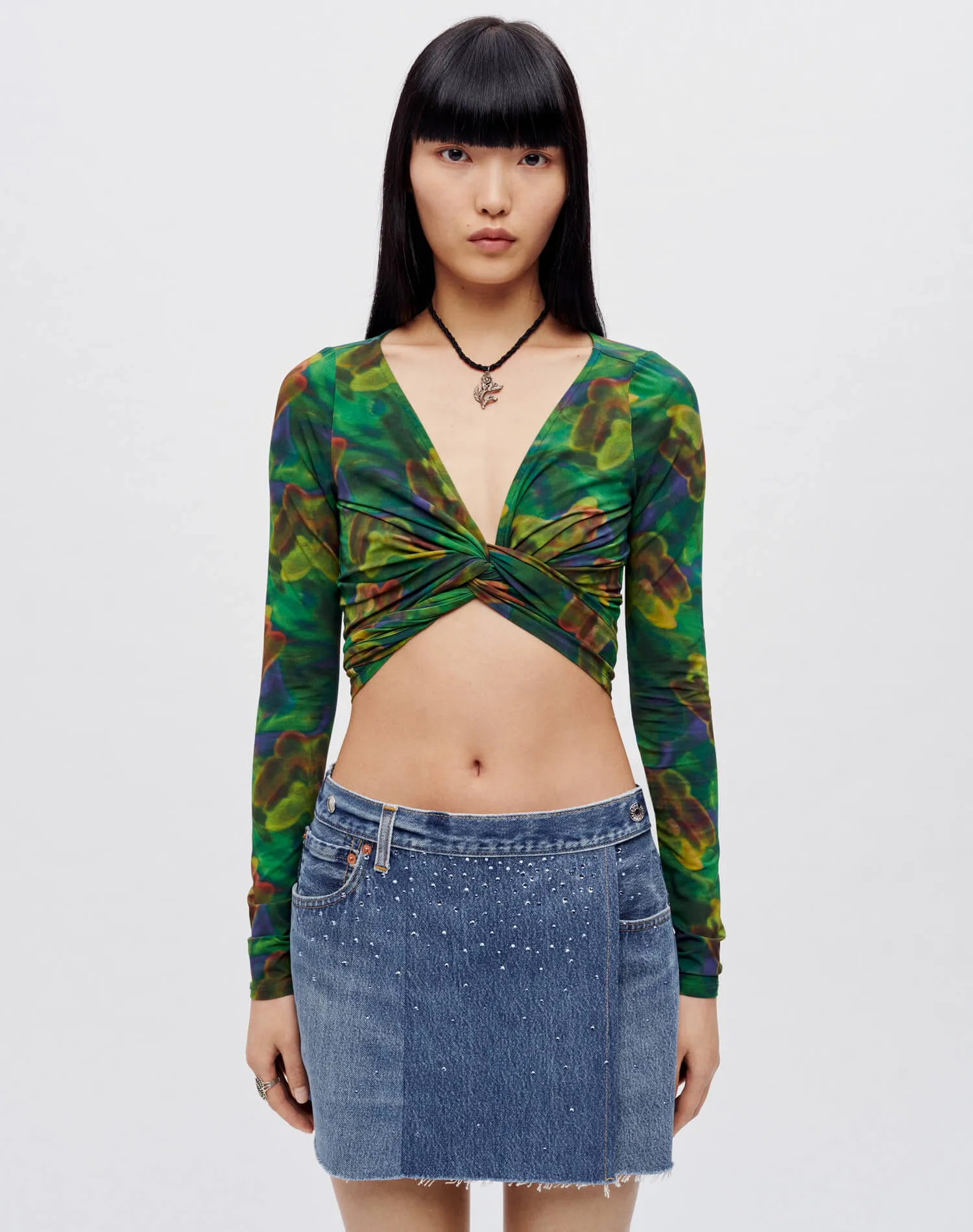 Wrap Tie Top - Green Butterfly sold by Re/Done product image thumbnail 3