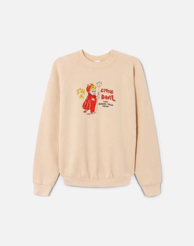 Upcycled "Little Devil" Sweatshirt in Beige - 11229795 sold by Re/Done