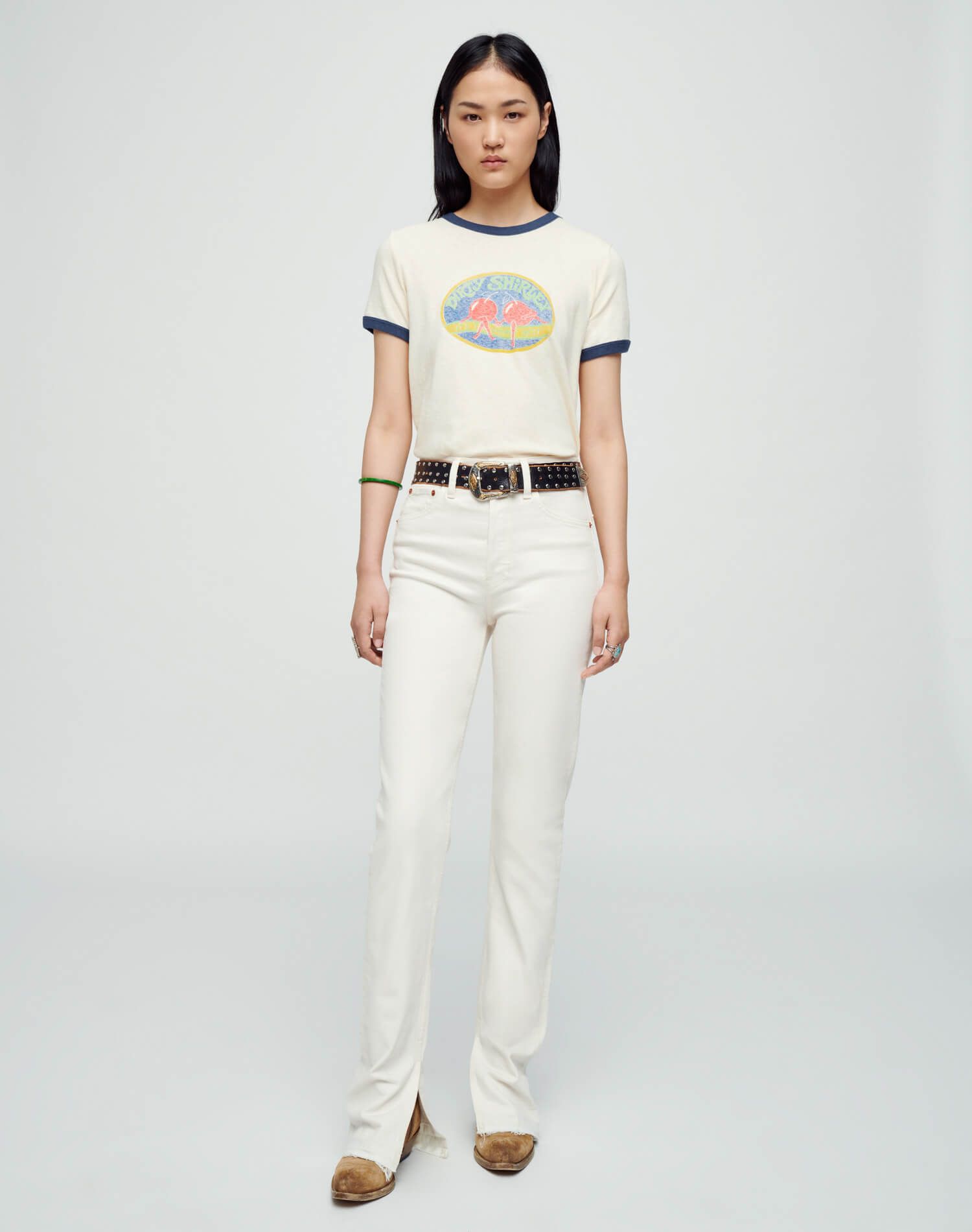 Ringer "Dirty Shirley" Tee - Vintage Ivory with Midnight sold by Re/Done