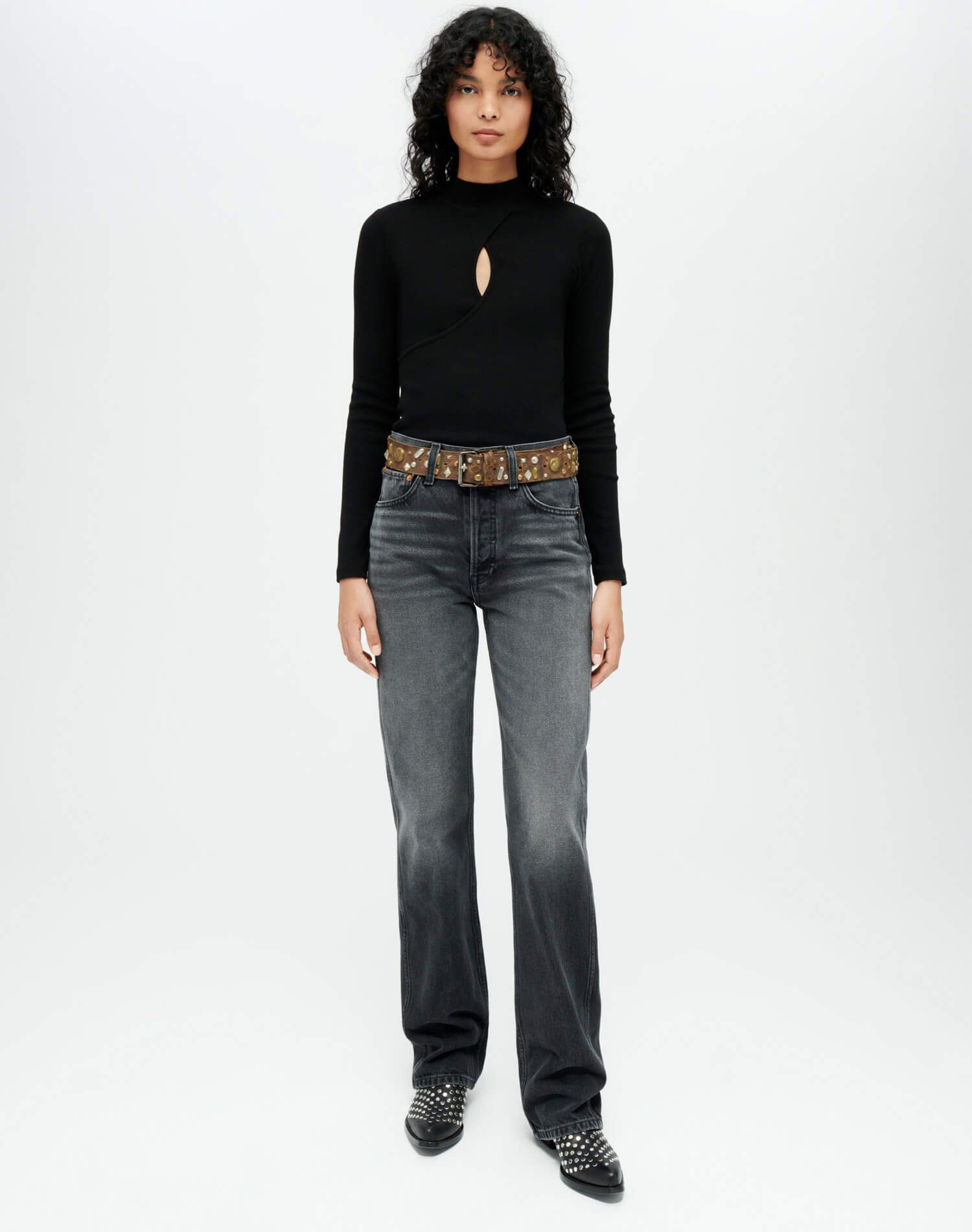 Keyhole Mock Neck Top - Black sold by Re/Done