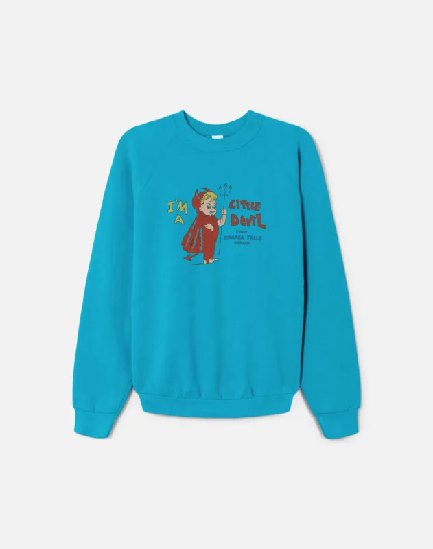 Upcycled "Little Devil" Sweatshirt in Dark Teal - 11229792 sold by Re/Done