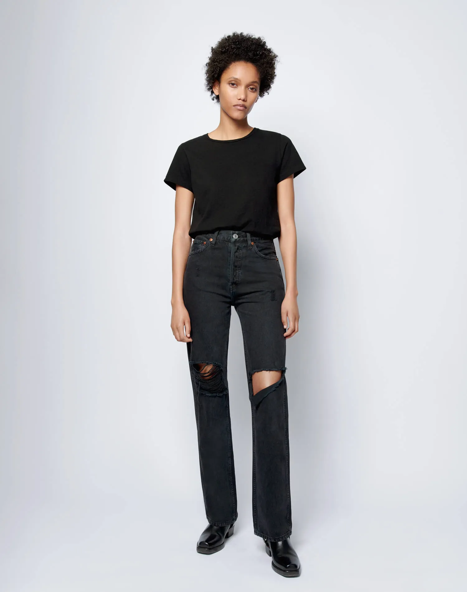 High Rise Loose - Washed Black with Rips sold by Re/Done product image thumbnail 2