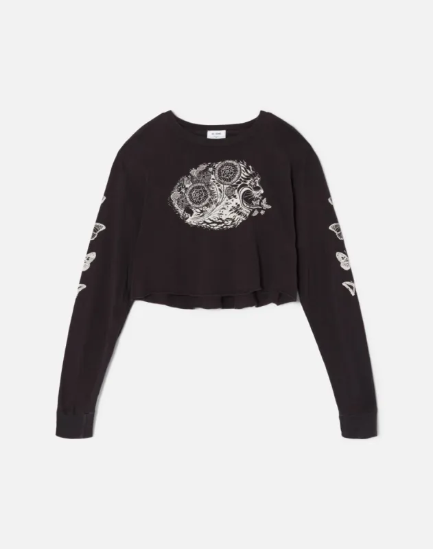 Long Sleeve Crop "Psychedelic Lion" - Stone Black sold by Re/Done