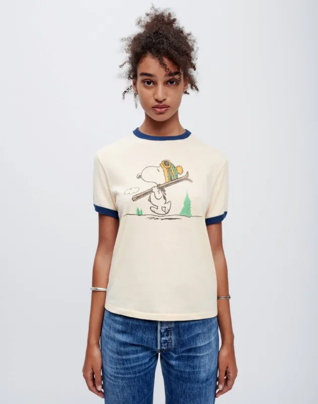 Ringer "Skiing Snoopy" Tee - Vintage Ivory with Midnight sold by Re/Done