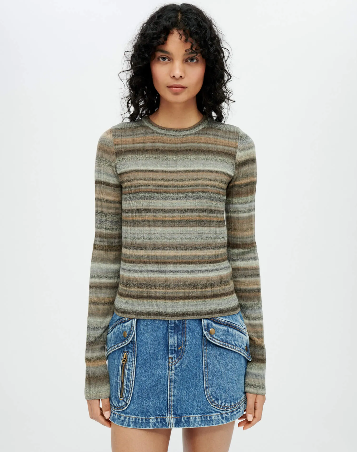 Long Sleeve Ribbed Crewneck - Grey Space Dye sold by Re/Done