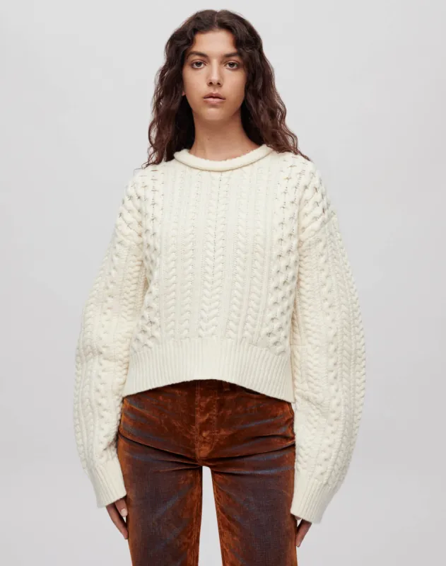 Crewneck Cable Knit Pullover - Ivory sold by Re/Done