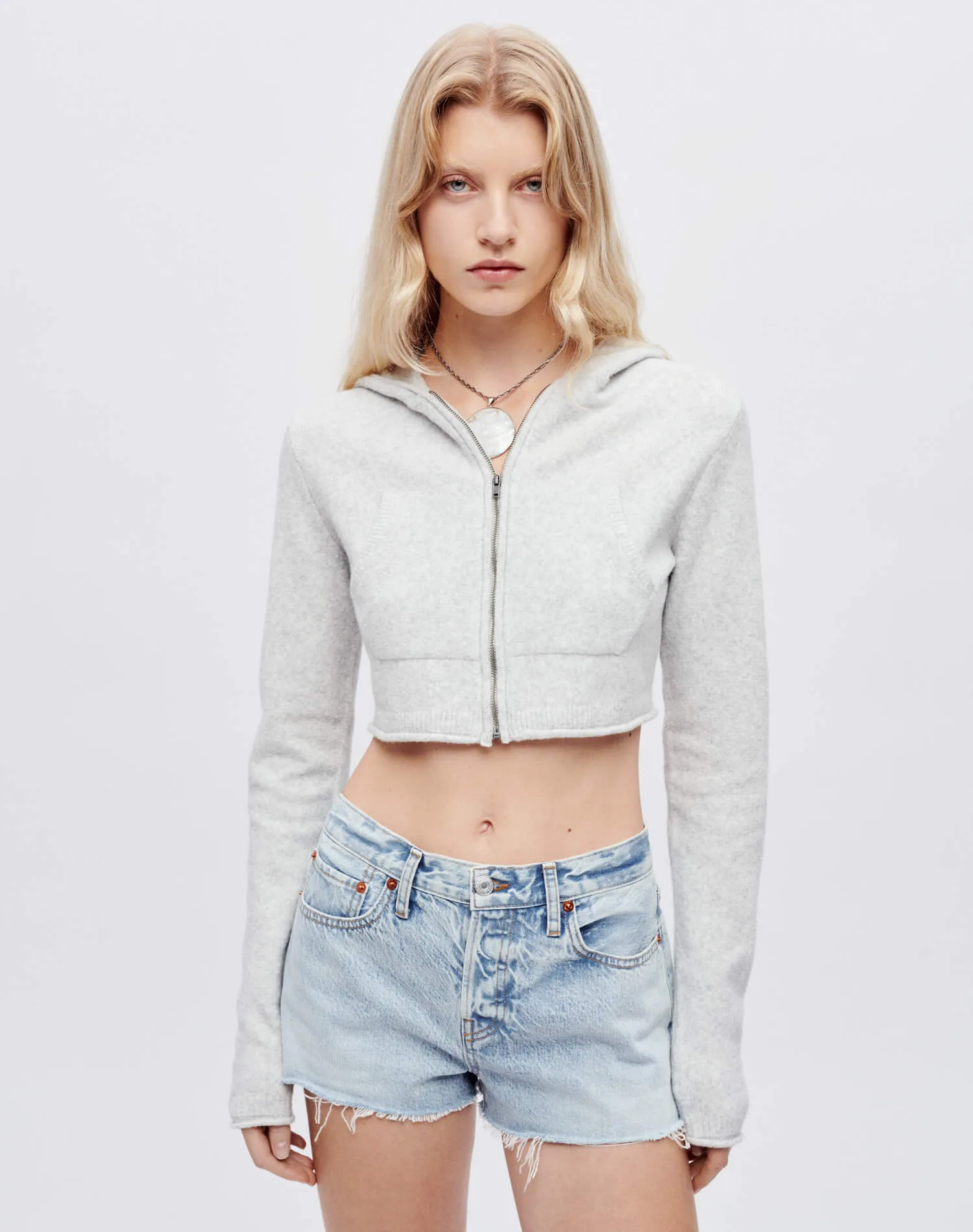 Mini Knit Hoodie - Light Grey sold by Re/Done