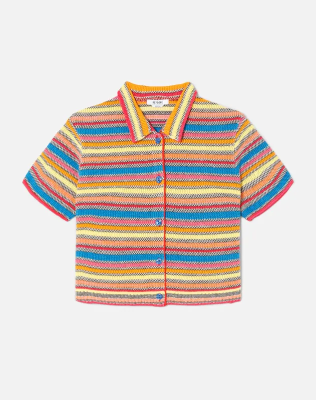 Short Sleeve Polo Cardigan - Multistripe sold by Re/Done