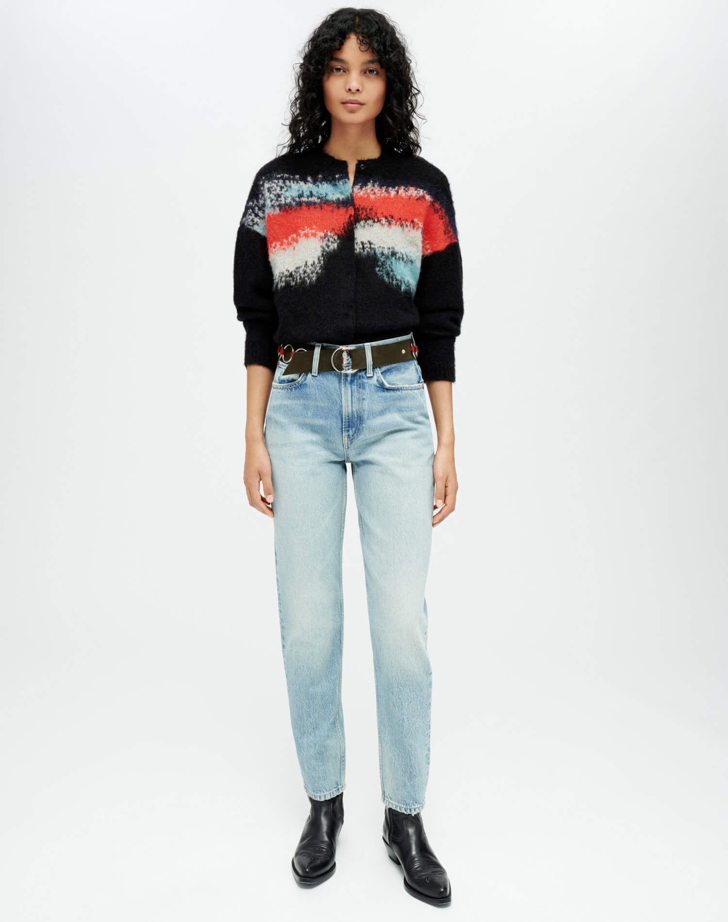 Intarsia Crew Cardigan - Black Multi sold by Re/Done