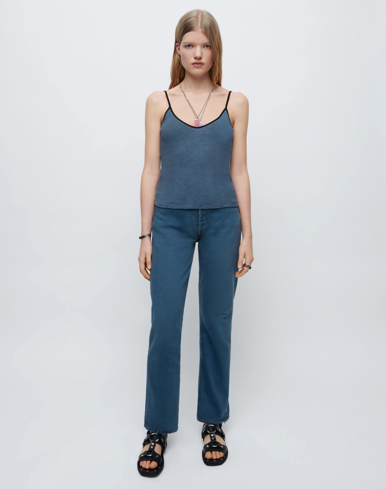 90s Spaghetti Strap Tank - Steel Blue Stripe sold by Re/Done product image thumbnail 4