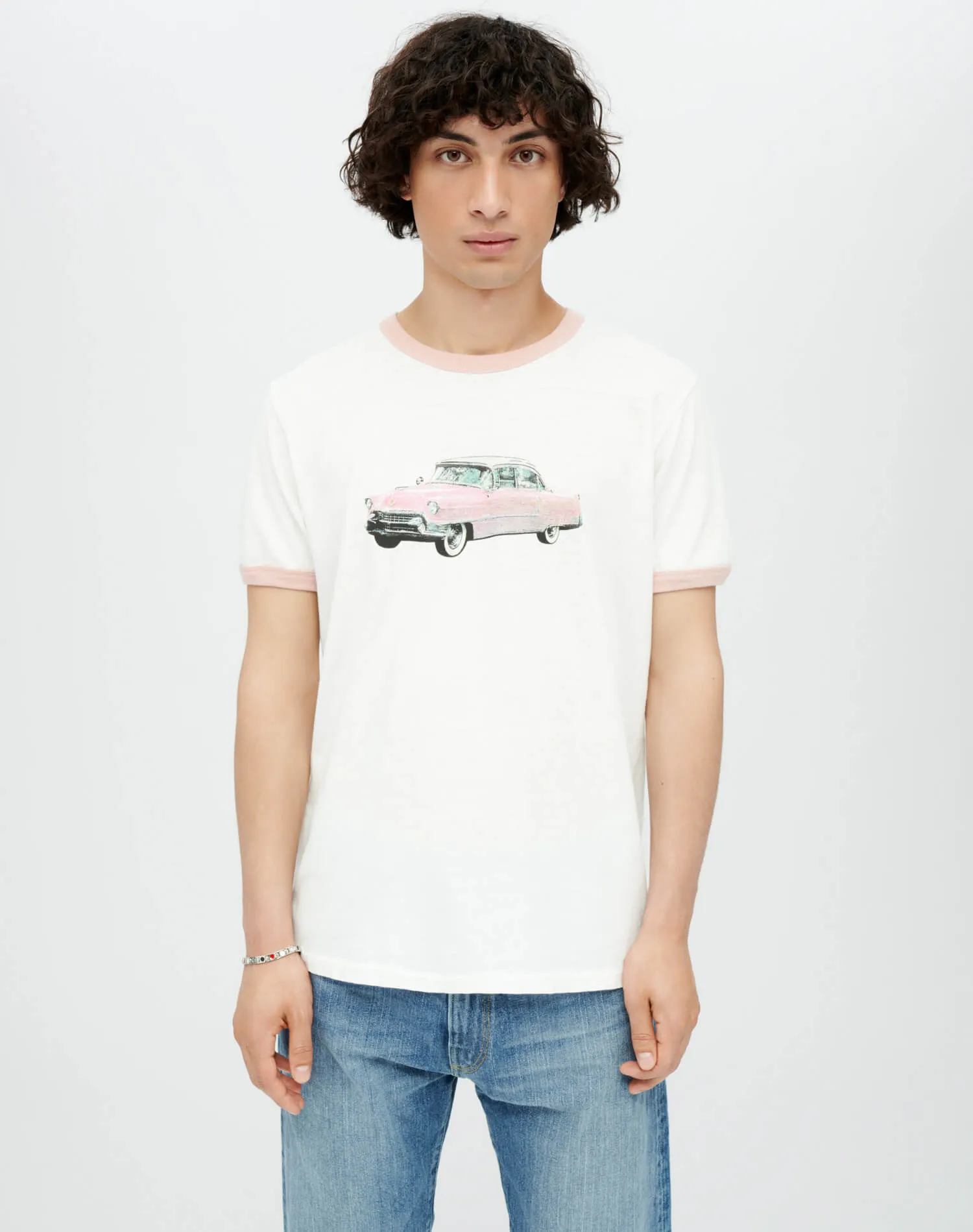 Ringer "Pink Caddy" Tee - Old White Pink sold by Re/Done