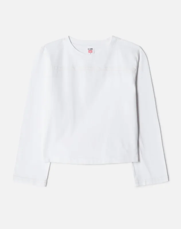 Hanes Cropped Varsity Tee - Optic White with Cream Stitch sold by Re/Done