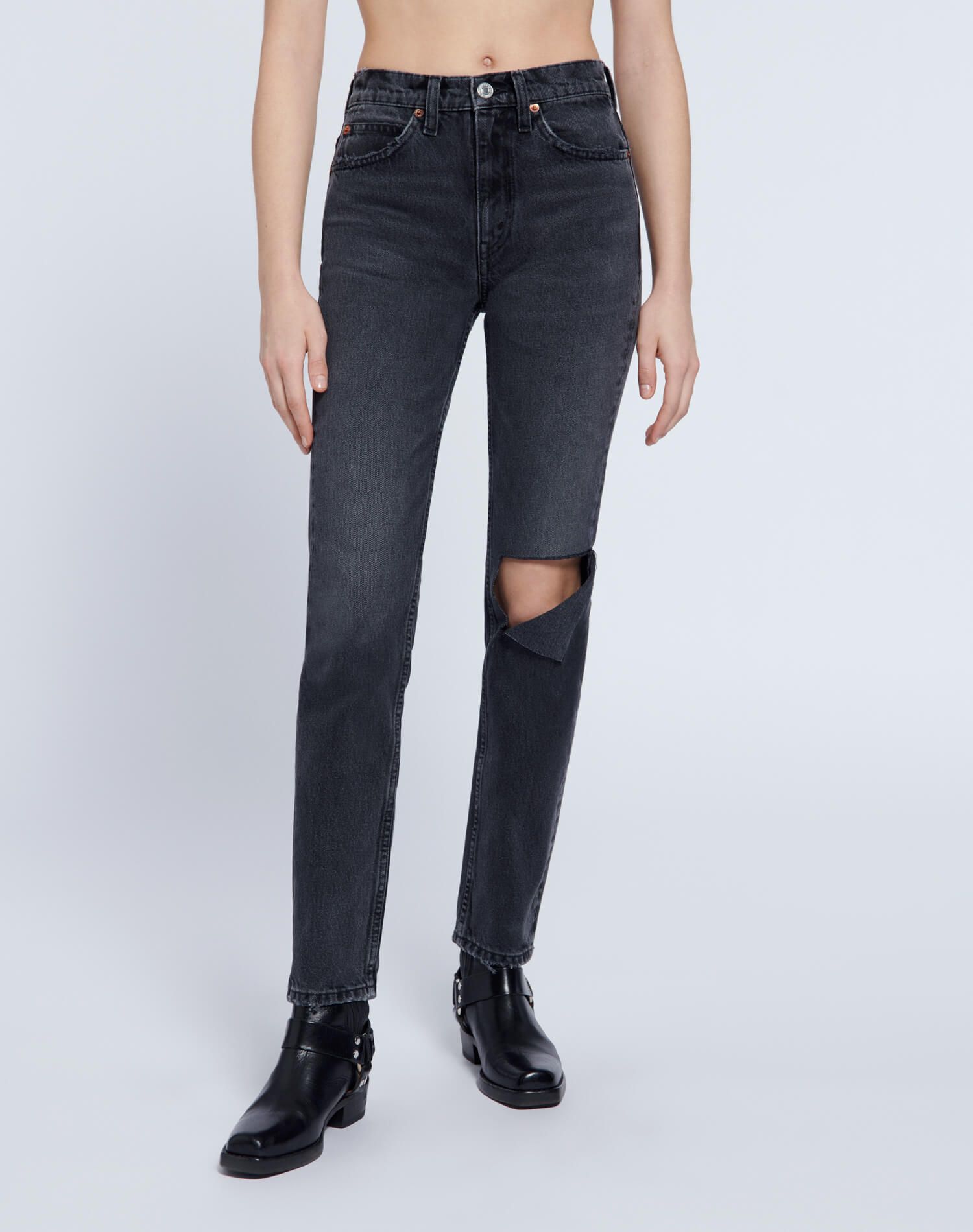 70s Straight - Worn Black with Rips sold by Re/Done product image thumbnail 5