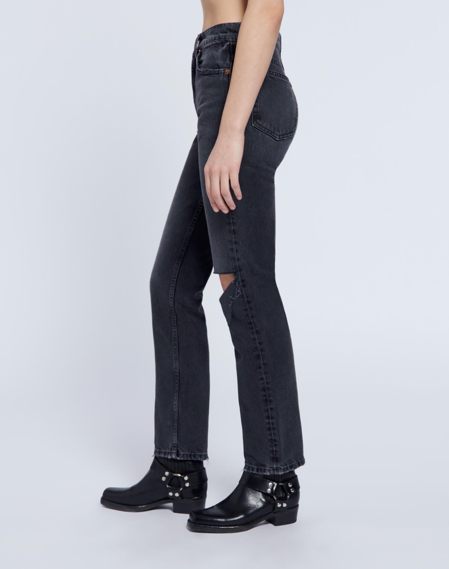 70s Straight - Worn Black with Rips sold by Re/Done product image thumbnail 4