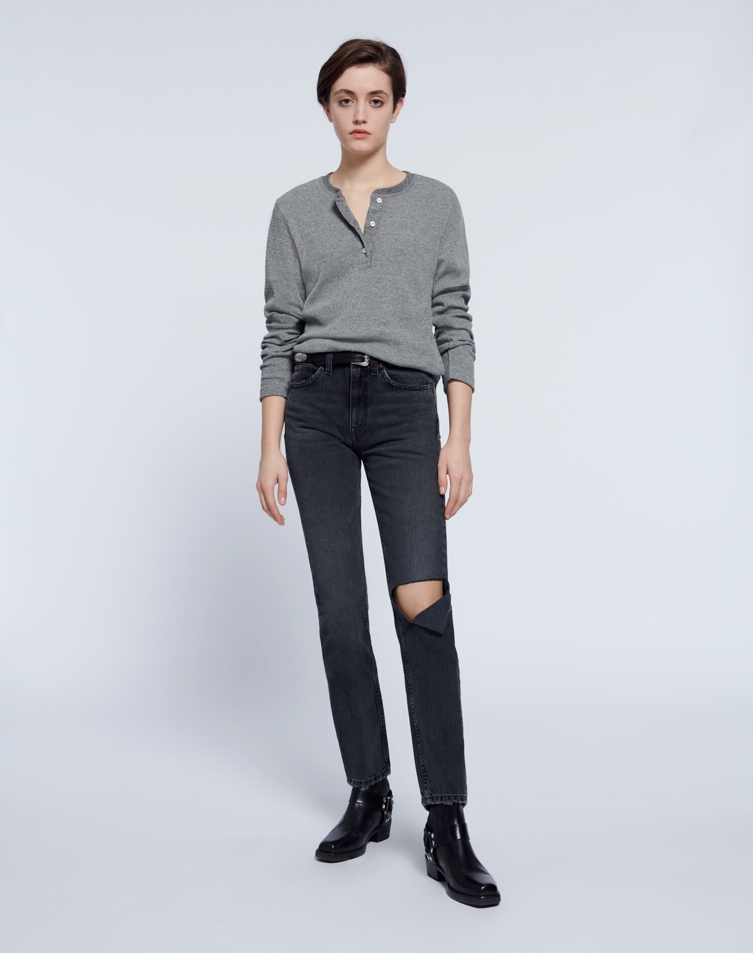 70s Straight - Worn Black with Rips sold by Re/Done product image thumbnail 3