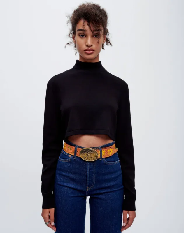 Cropped Mock Neck Long Sleeve - Black sold by Re/Done