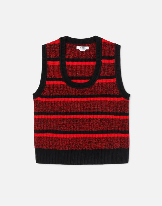 U Neck Sweater Vest - Red Black Stripe made by Re/Done