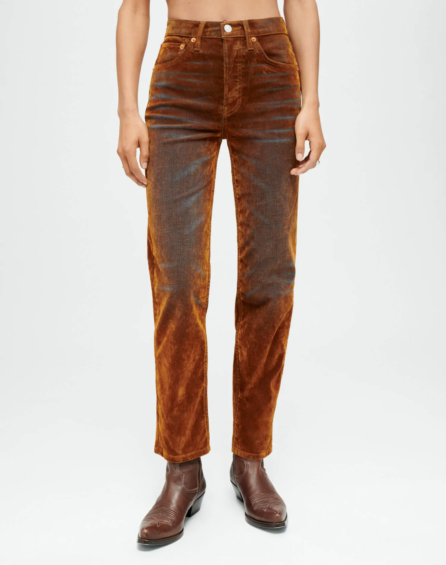 70s Stretch High Rise Stove Pipe - Distressed Amber Flock sold by Re/Done product image thumbnail 3