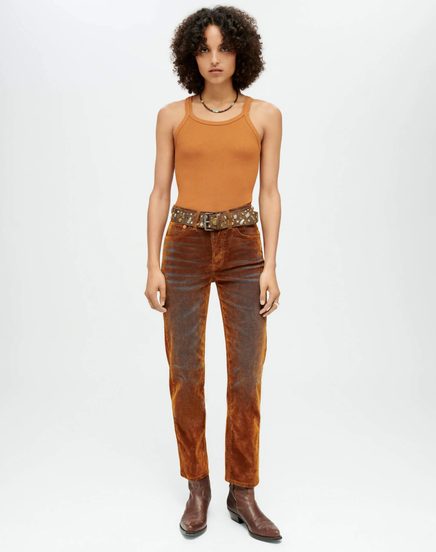 70s Stretch High Rise Stove Pipe - Distressed Amber Flock sold by Re/Done product image thumbnail 4