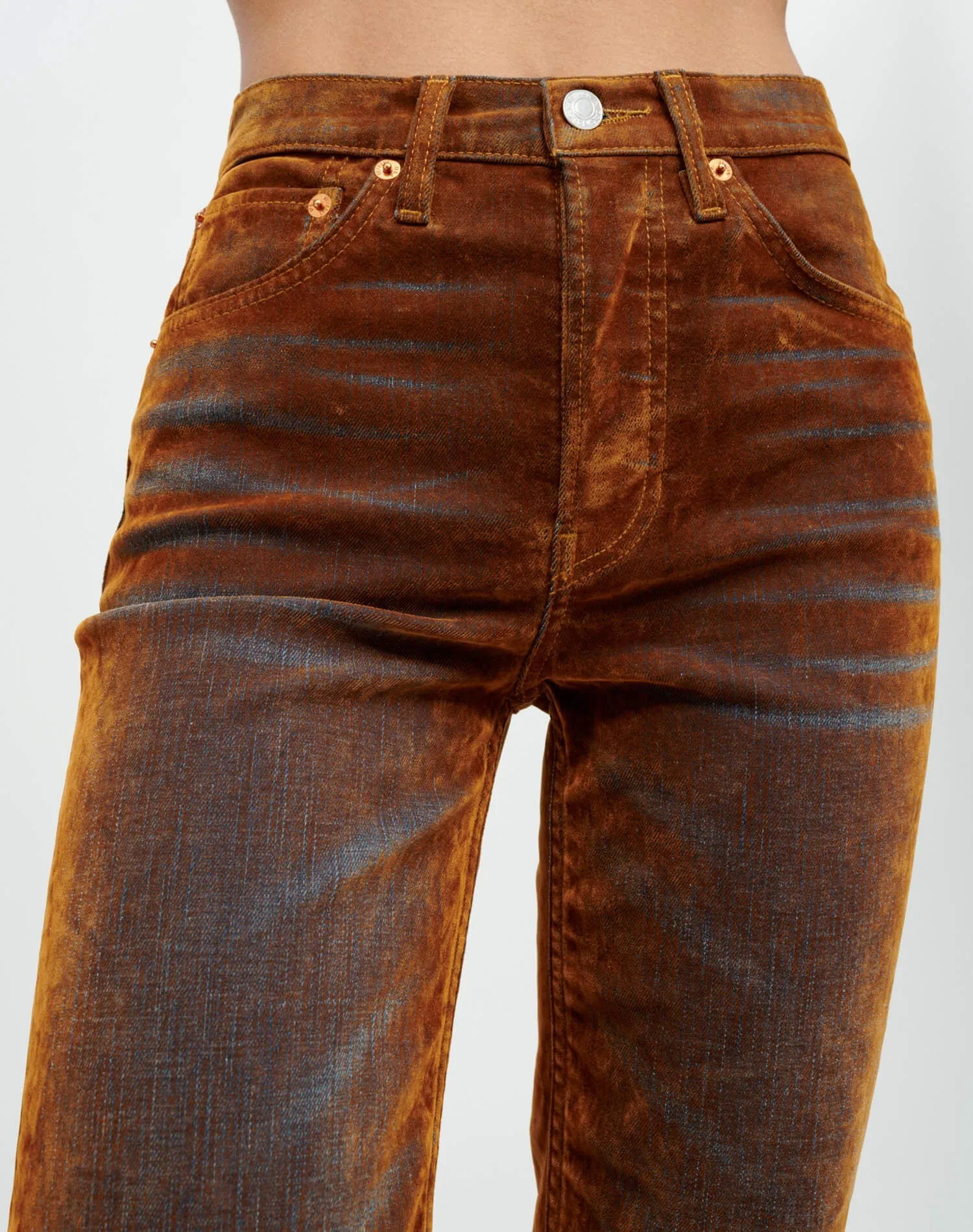 70s Stretch High Rise Stove Pipe - Distressed Amber Flock sold by Re/Done product image thumbnail 5