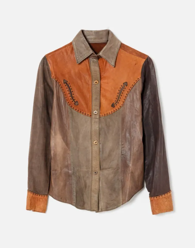 70s Leather Shirt Jacket sold by Re/Done