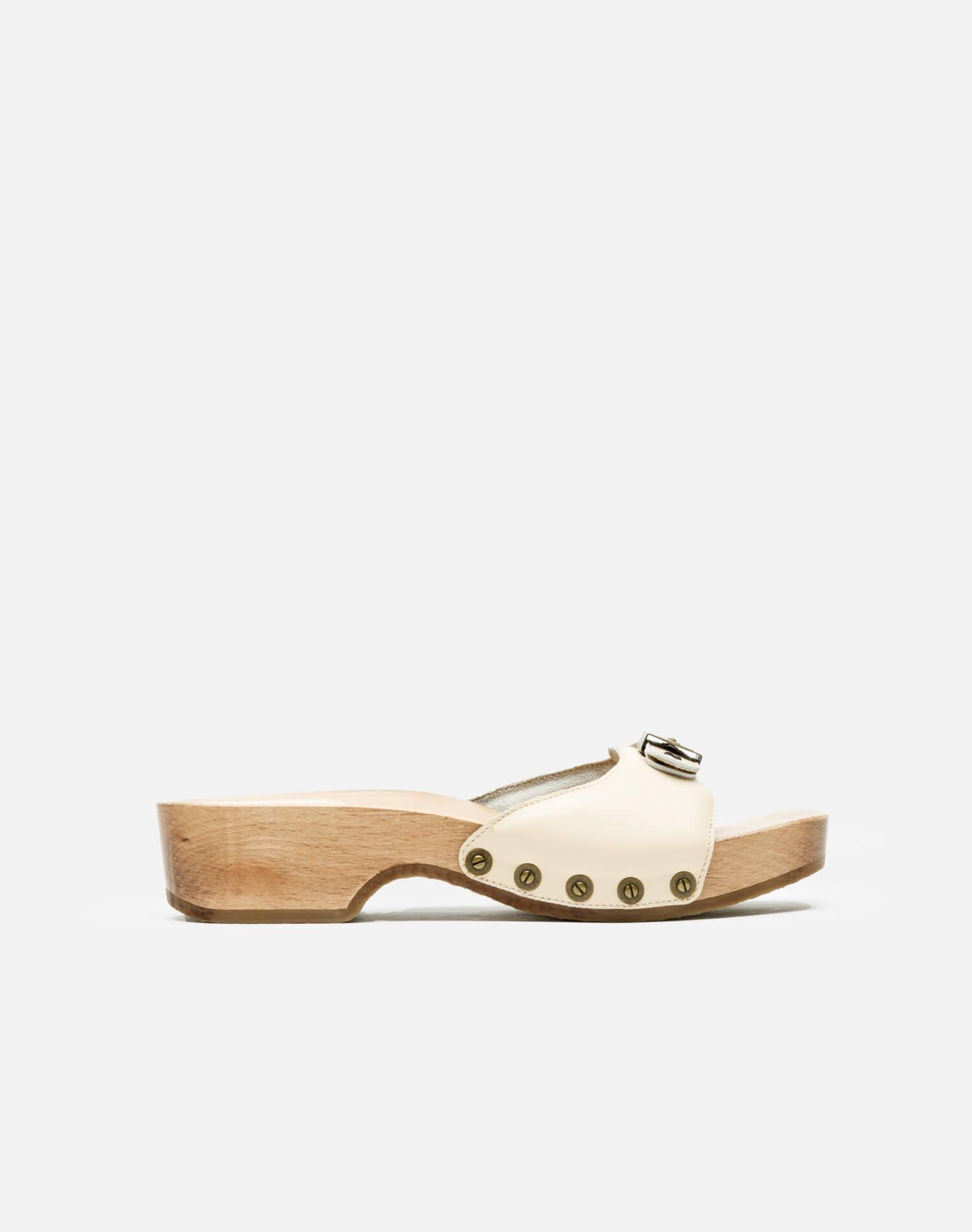 Scholl Clog Sandal - Cream Leather sold by Re/Done