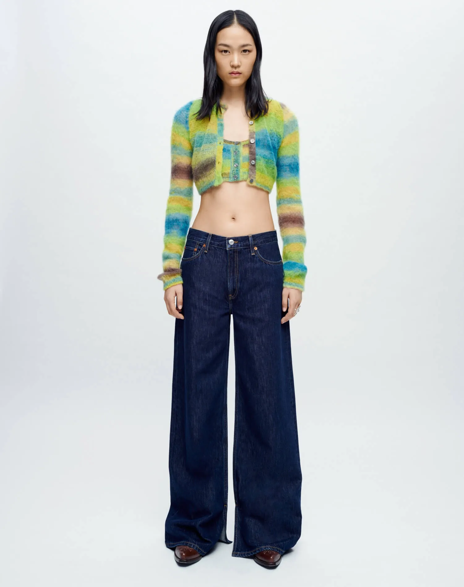 Cropped Crewneck Cardigan - Green Space Dye sold by Re/Done product image thumbnail 4